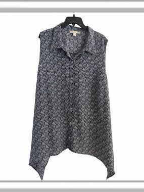 MICHAEL Michael Kors Sleeveless Button Front Paisley Blouse Black White Size 3X